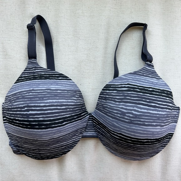Warner's Women's Bra 40D T-shirt Smoothing Full‎ Coverage Gray White Blue Stripe - Picture 1 of 7